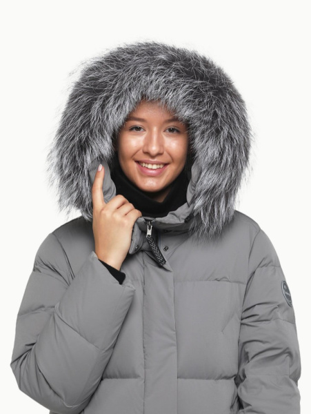 Пальто пуховое Аврора SkyStretch Goose мех ЧБК (Женский; 48; Стальной Серый)